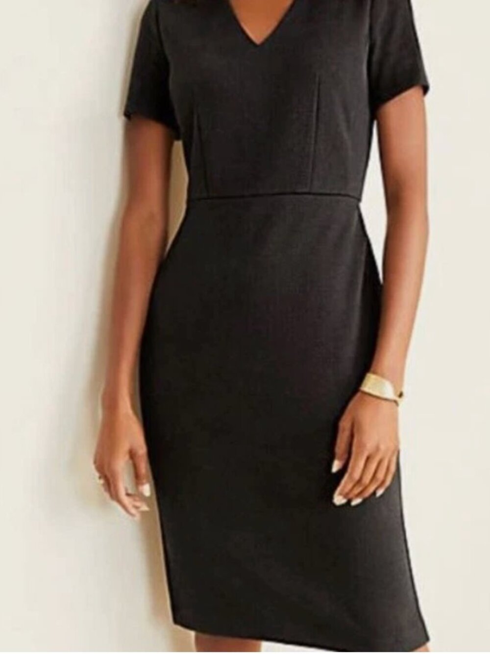 Ann Taylor. 18. Classic Black Plaid Sheath V-Neck Short Sleeve Dress